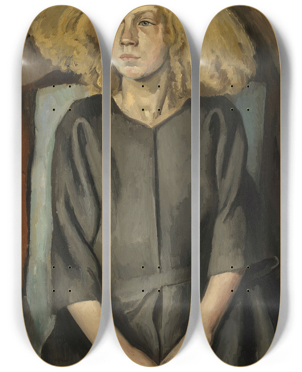 Triptych art skateboard deck of Bernard Meninsky The Cockney Girl by Bernard Meninsky (1891-1950)