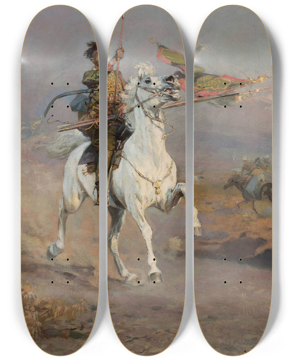 Triptych art skateboard deck of Wacaw Pawliszak Conquest Of The Standard by Waclaw Pawliszak (1866-1905)
