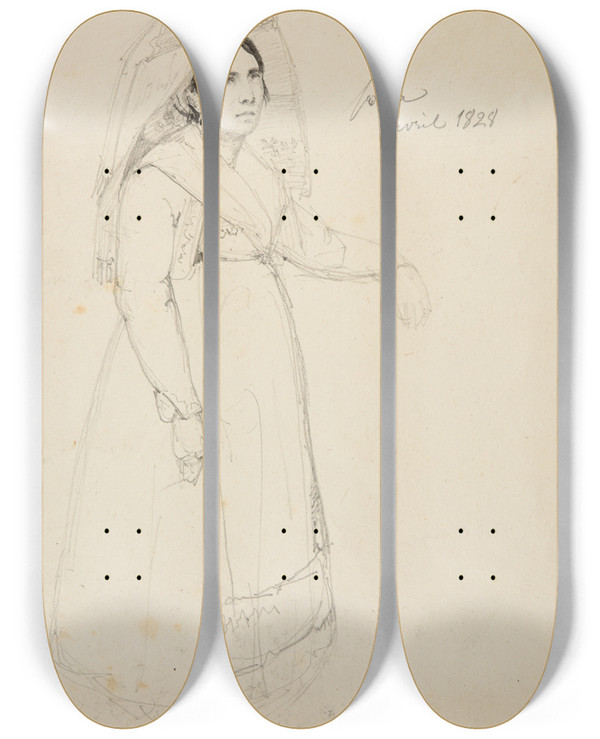 Triptych art skateboard deck of Jacquesraymond Brascassat Tude De Femme_2 by Jacques Raymond Brascassat (1804-1867)