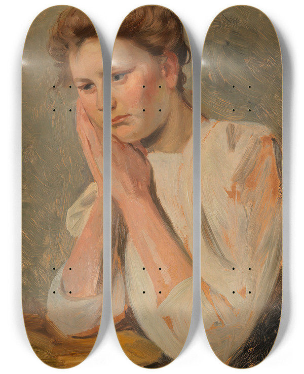 Triptych art skateboard deck of Jacob Nbbe Bildnis Tochter Elsa by Jacob Nobbe (1850-1919)