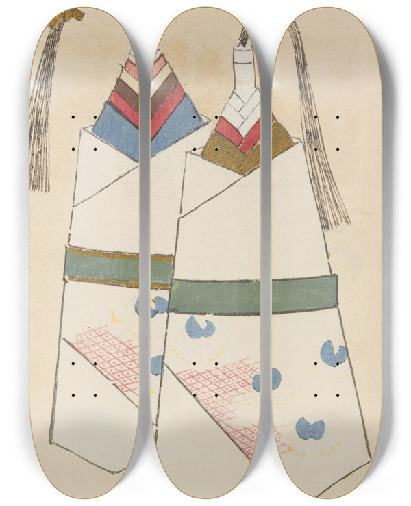 Triptych art skateboard deck of Shimizu Seif Unai No Tomo Pl 007 by Shimizu Seifu (1851-1913)