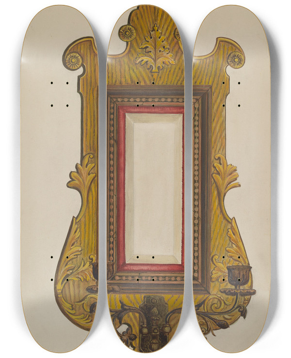 Triptych art skateboard deck of Marie Lutrell Mirror by Marie Lutrell