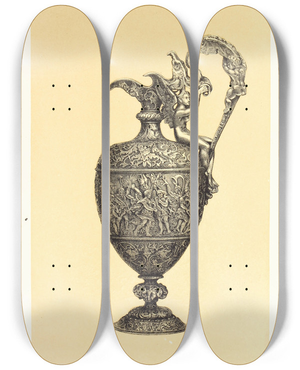 Triptych art skateboard deck of John Charles Robinson Silver Ewer by John Charles Robinson (1824-1913)