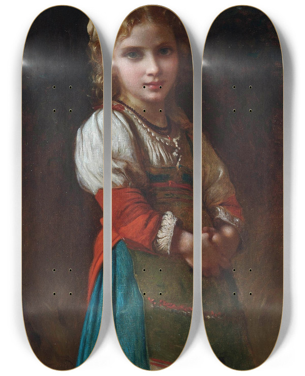 Triptych art skateboard deck of Charles Landelle A French Peasant Girl by Charles Landelle (1821-1908)