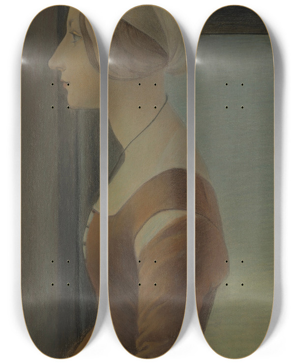 Triptych art skateboard deck of Lucien Lvydhurmer Bella Simonetta by Lucien Lvy-Dhurmer (1865-1953)