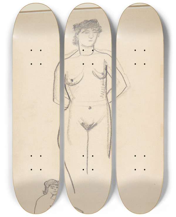 Triptych art skateboard deck of Harald Giersing Stende Og Siddende Kvindelig Model by Harald Giersing (1881-1927)