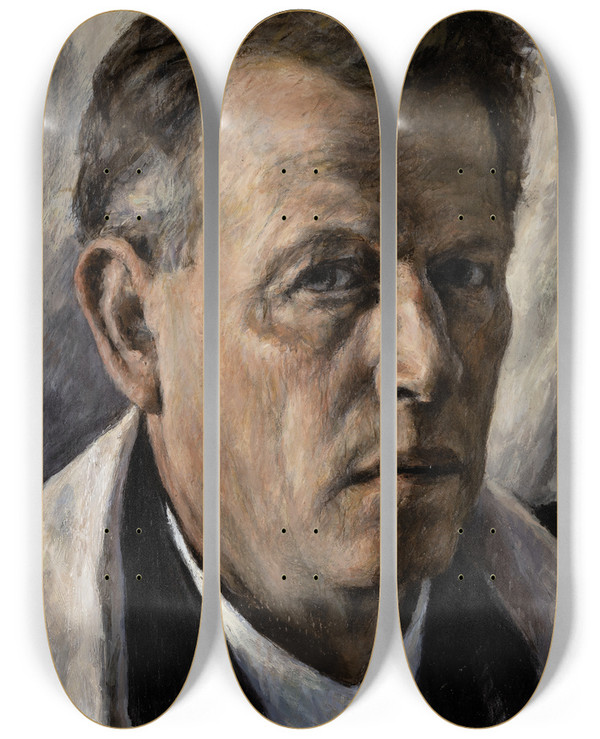 Triptych art skateboard deck of Jakob Nussbaum Selfportrait by Jakob Nussbaum (1873-1936)
