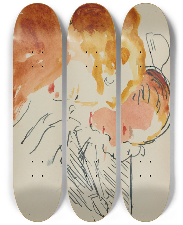 Triptych art skateboard deck of Edvard Munch Untitled 2 by Edvard Munch (1863-1944)
