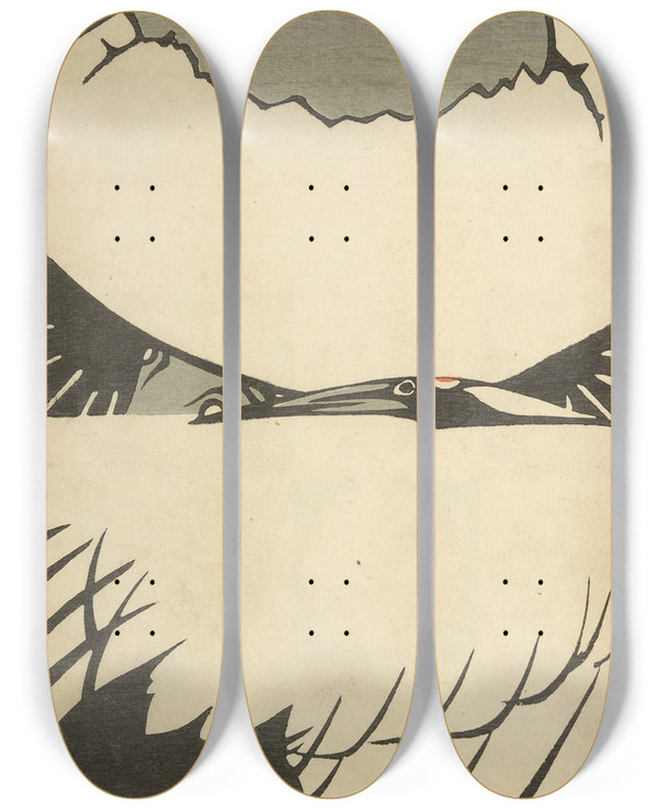 Triptych art skateboard deck of Ogino Issui Y Sketchbook Y Manga Pl01 by Ogino Issui (1900-1910)