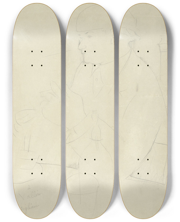 Triptych art skateboard deck of Amedeo Modigliani Portrait Of Vallin by Amedeo Modigliani (1884-1920)