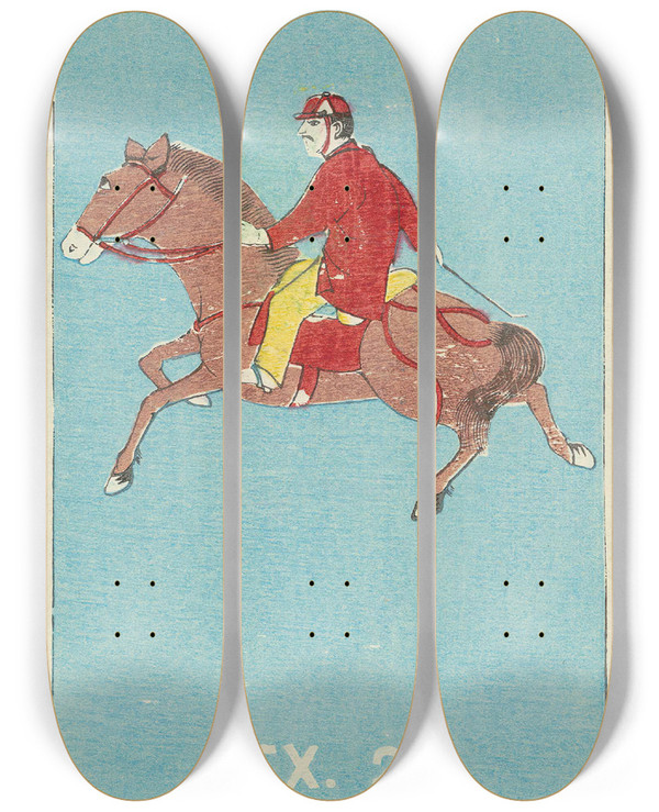 Triptych art skateboard deck of Jinta Hirayama Illustrated Catalogue Of Daylight Bomb Shells Ex 2 by Jinta Hirayama (19-)