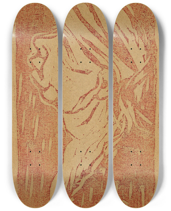 Triptych art skateboard deck of Christian Rohlfs Die Gute Tante by Christian Rohlfs (1849-1938)