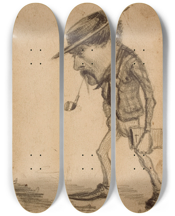 Triptych art skateboard deck of Claude Monet Caricature Of Henri Cassinelli Rufus Croutinelli by Claude Monet (1840-1926)