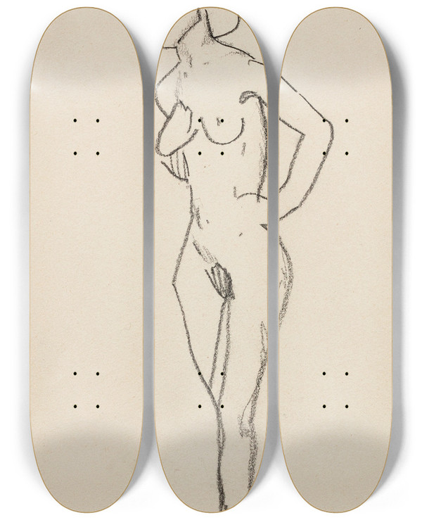 Triptych art skateboard deck of Amedeo Modigliani Femme Nue Debout_5 by Amedeo Modigliani (1884-1920)