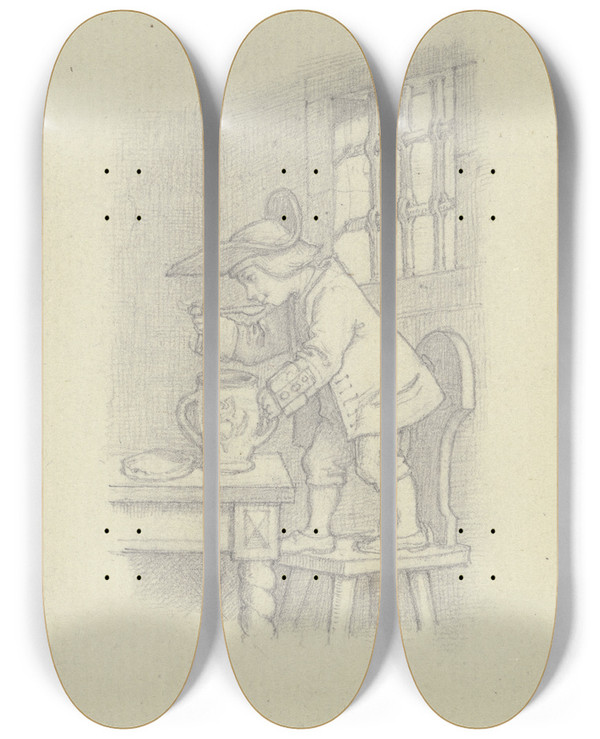 Triptych art skateboard deck of Moritz Von Schwind Knabe Aus Einem Topf Naschend Der Honigdieb by Moritz Von Schwind (1804-1871)