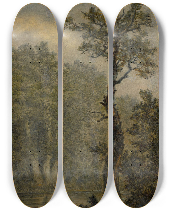 Triptych art skateboard deck of Carl Gustav Carus Waldlandschaft Landschaftsstudie Vermutlich Das Rosental Bei Leipzig by Carl Gustav Carus (1789-1869)