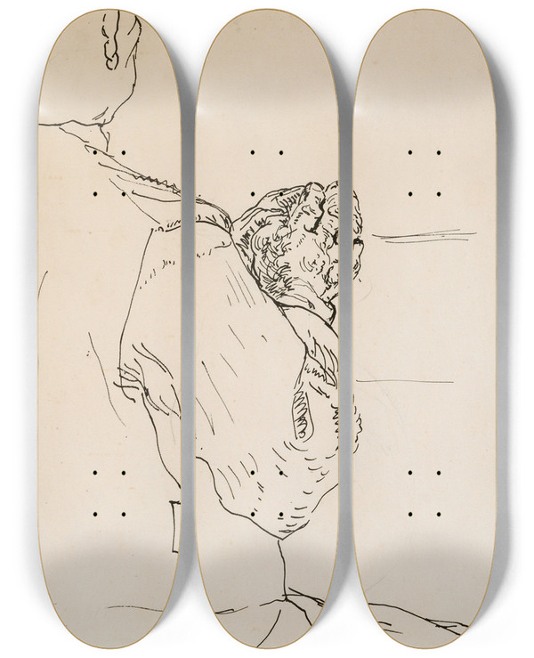 Triptych art skateboard deck of Giovanni Giacometti Giovanin De Vja Studie Zu Emmaus by Giovanni Giacometti (1868-1933)