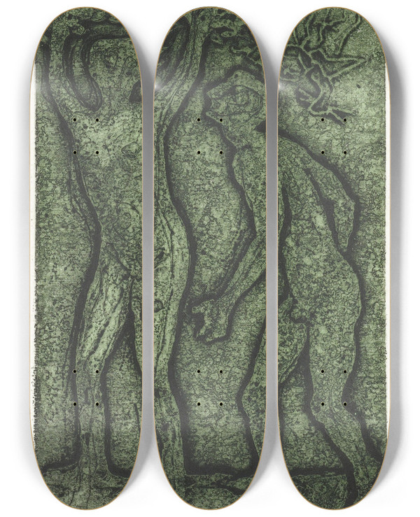 Triptych art skateboard deck of Yo Sugano Man En Vrouw In Groen by Yo Sugano (20-)