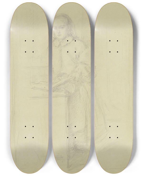 Triptych art skateboard deck of Angilbert Gbel Reading Girl by Angilbert Gobel (1821-1882)
