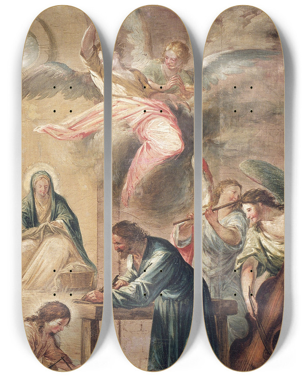 Triptych art skateboard deck of Francesc Pla Duran The House In Nazareth by Francesc Pla Duran (1743-1805)