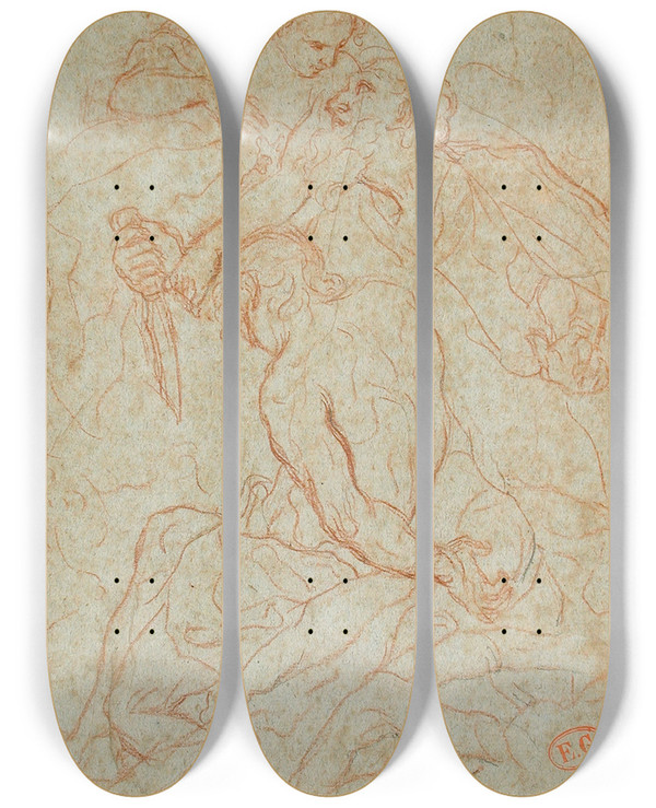 Triptych art skateboard deck of Antonio Balestra The Sacrifice Of Isaac by Antonio Balestra (1666-1740)