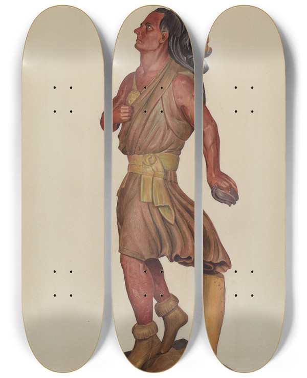 Triptych art skateboard deck of Alice Domey Cigar Store Indian by Alice Domey