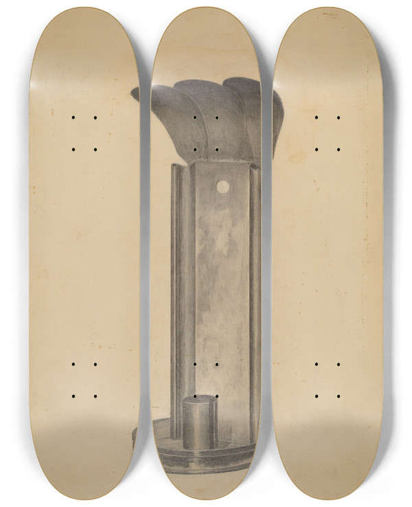 Triptych art skateboard deck of Alfred Farrell Sconce by Alfred Farrell