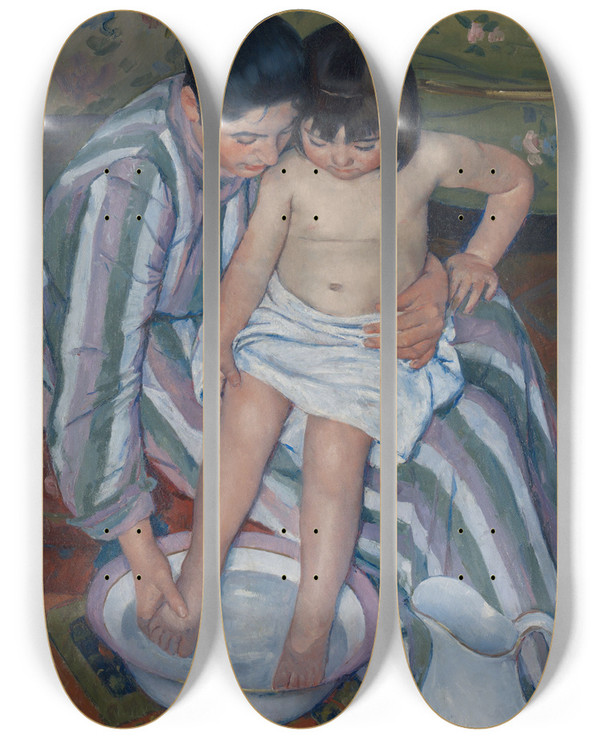 Triptych art skateboard deck of Mary Cassatt The Childs Bath by Mary Cassatt (1844-1926)