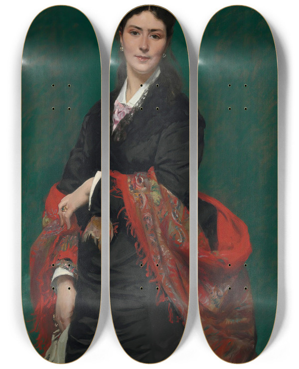 Triptych art skateboard deck of Carolusduran Portrait Of Madame Marie Clerc by Carolus Duran (1837-1917)