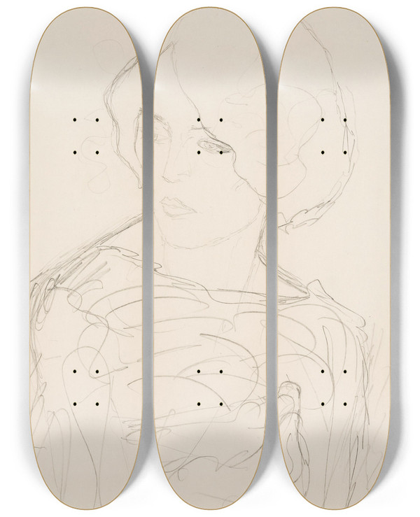 Triptych art skateboard deck of Gustav Klimt Portrait Of A Lady by Gustav Klimt (1862-1918)