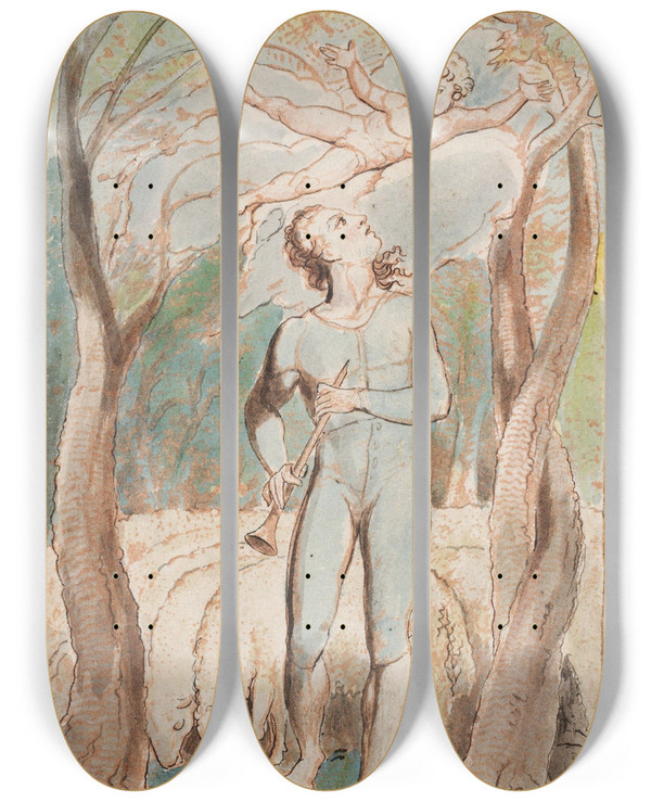 Triptych art skateboard deck of William Blake Pl 1 Frontispiece by William Blake (1757-1827)