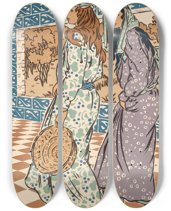 Triptych art skateboard deck of George Auriol Scheherazade by George Auriol (1863-1938)