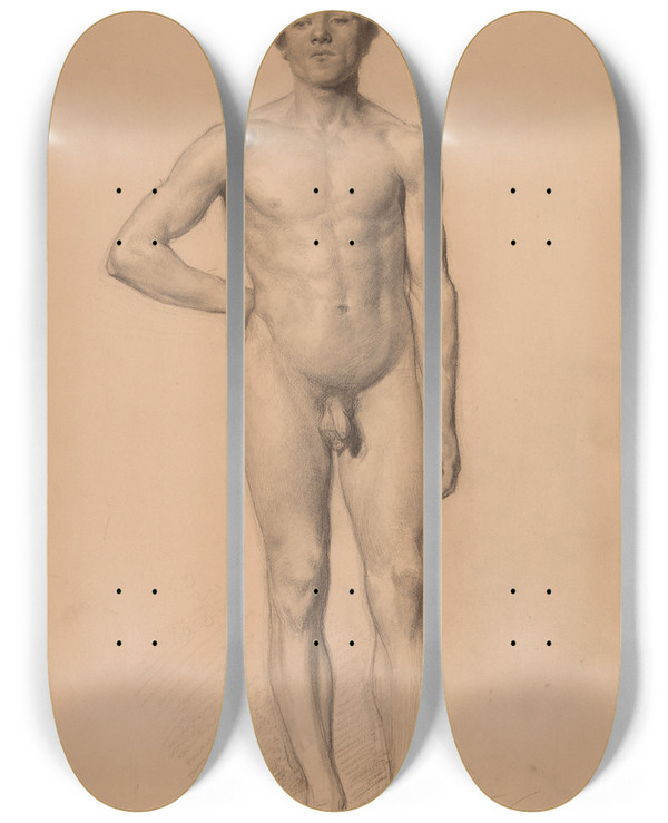 Triptych art skateboard deck of Jzef Simmler Study Of A Nude Male_3 by Jozef Simmler (1823-1868)