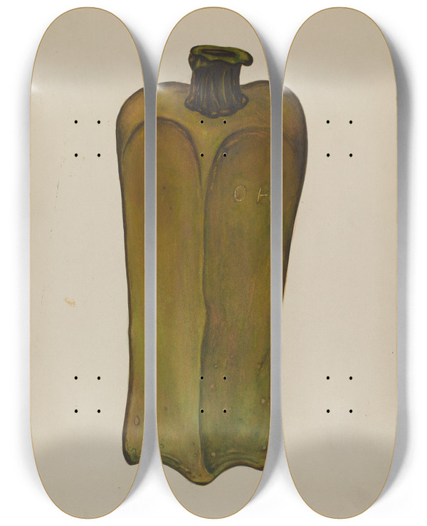 Triptych art skateboard deck of Marie Lutrell Bottle by Marie Lutrell