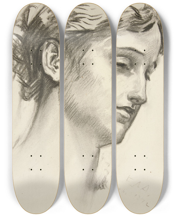 Triptych art skateboard deck of Edwin Austin Abbey Portrait Of A Youngwoman by Edwin Austin Abbey (1852-1911)