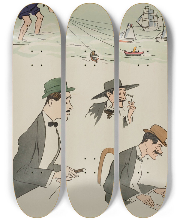 Triptych art skateboard deck of Georges Goursat Sem Comte Louis Ren De Gramont Le Comte Bruno De Boisgelin Et Le Comte De Cherisey Un Marin by Georges Goursat (Sem) (1863-1934)