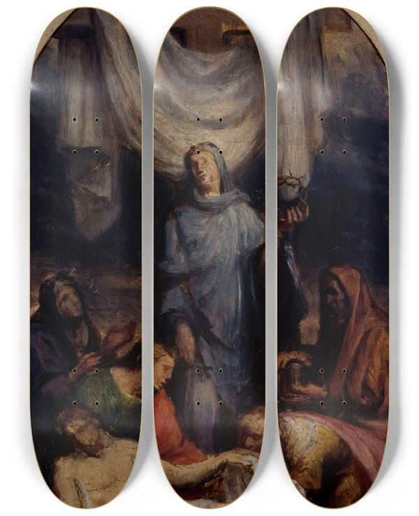 Triptych art skateboard deck of Sbastien Melchior Cornu Le Christ Descendu De La Croix by Sebastien Melchior Cornu (1804-1870)