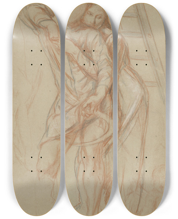 Triptych art skateboard deck of Charles Haslewood Shannon Vrouw Omhelst Een Man Leunend Tegen Een Boom by Charles Haslewood Shannon (1863-1937)