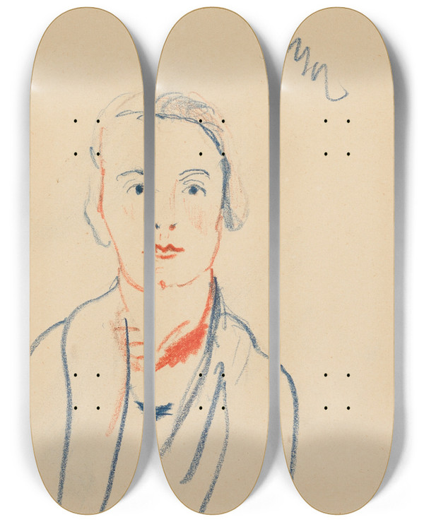 Triptych art skateboard deck of James Ensor Portrait De Jeune Femme by James Ensor (1860-1949)