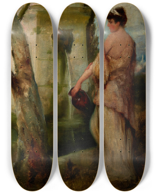 Triptych art skateboard deck of Henryk Siemiradzki Girl At The Well by Henryk Siemiradzki (1843-1902)