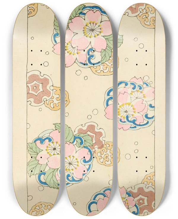 Triptych art skateboard deck of Korin Furuya Editor Bijutsukai Pl117 by Korin Furuya (Editor) (1875-1910)