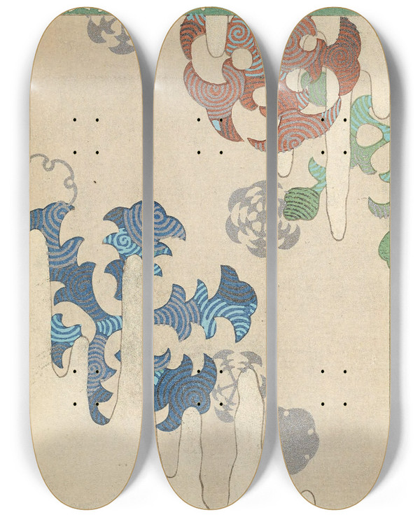 Triptych art skateboard deck of Korin Furuya Editor Bijutsukai Pl78 by Korin Furuya (Editor) (1875-1910)