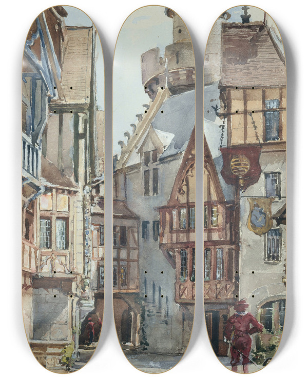 Triptych art skateboard deck of Laure Brouardel Exposition De 1900 Le Vieux Paris_3 by Laure Brouardel (1852-1935)