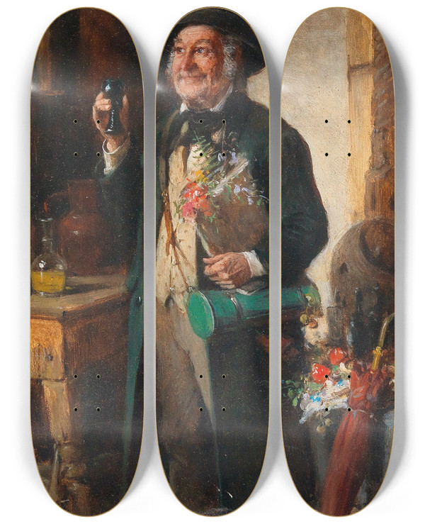 Triptych art skateboard deck of Hermann Kern The Botanists Favourite Flower by Hermann Kern (1838-1912)