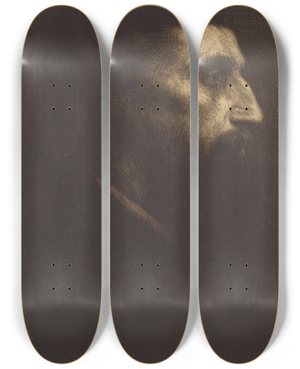 Triptych art skateboard deck of Alphonse Legros Head Of A Man_2 by Alphonse Legros (1837-1911)