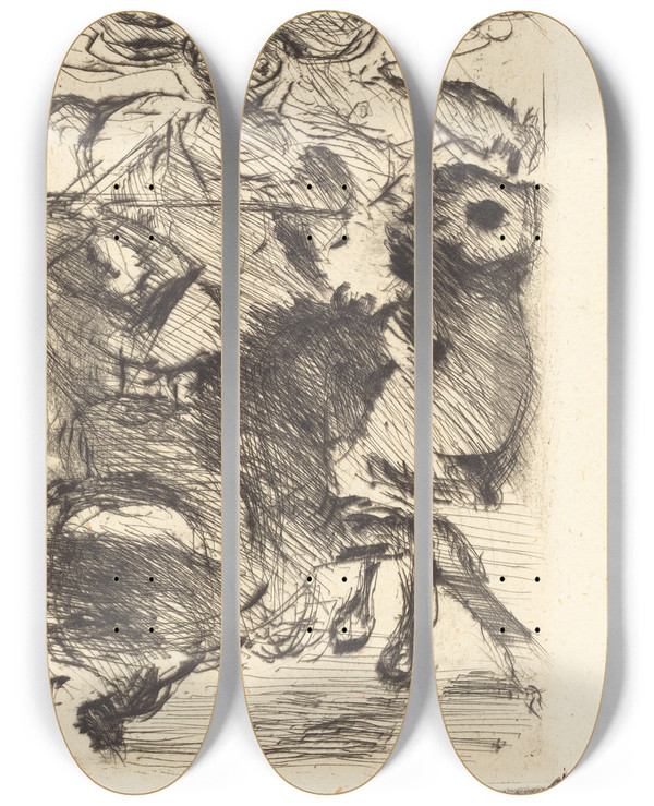 Triptych art skateboard deck of Lovis Corinth Adhba The Camel Adhba Die Kamelin by Lovis Corinth (1858-1925)