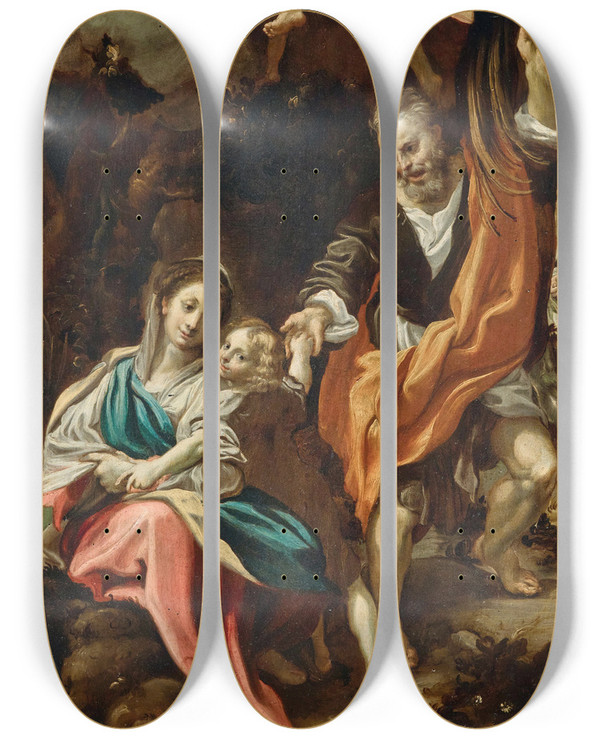 Triptych art skateboard deck of Domenico Fetti The Rest On The Flight Into Egypt by Domenico Fetti (1589-1623)