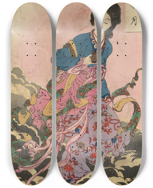 Triptych art skateboard deck of Tsukioka Yoshitoshi Jga Hongetsu_1 by Tsukioka Yoshitoshi (1839-1892)