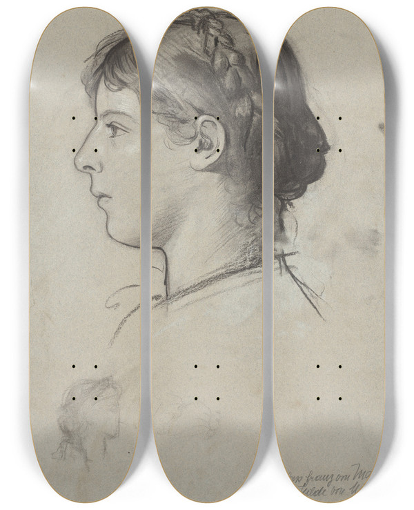 Triptych art skateboard deck of Franz Von Matsch Studie Eines Liegenden Mnneraktes_1 by Franz Von Matsch (1861-1942)