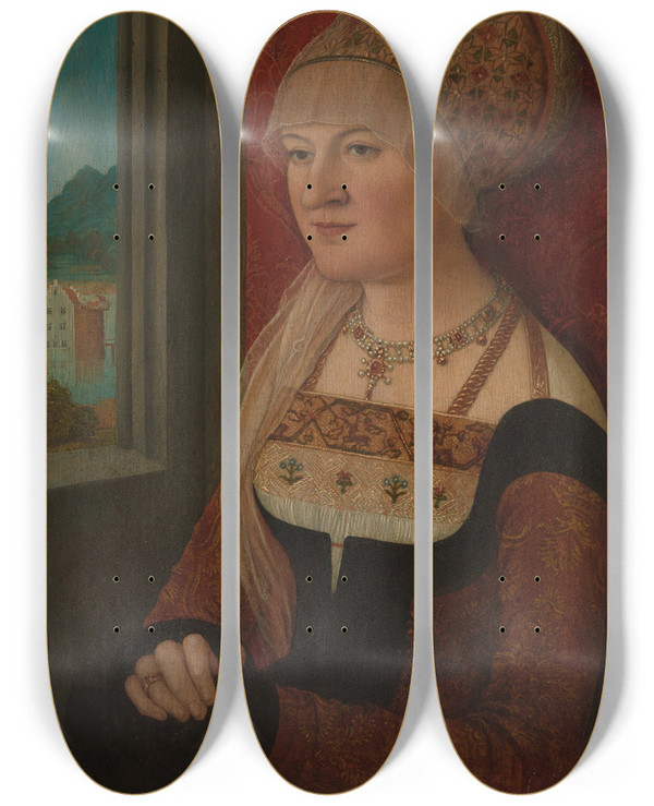 Triptych art skateboard deck of Bernhard Strigel Portrait Of A Woman by Bernhard Strigel (1460-1528)